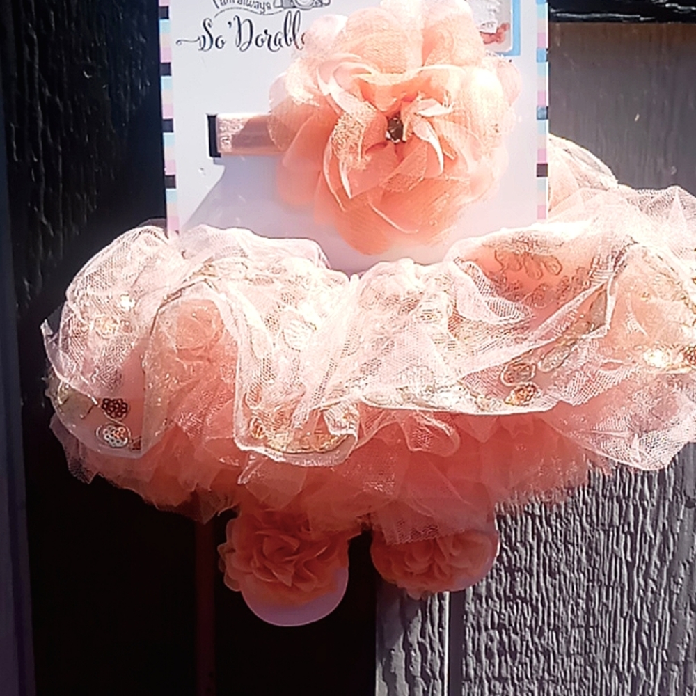 Baby set! Bow tutu and flower slip sandles